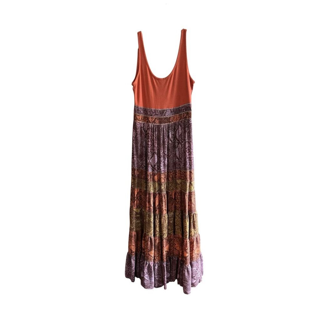 Anthropologie Colima Tiered Maxi Dress M Multicolor‎ Snake Print Boho - Picture 3 of 15